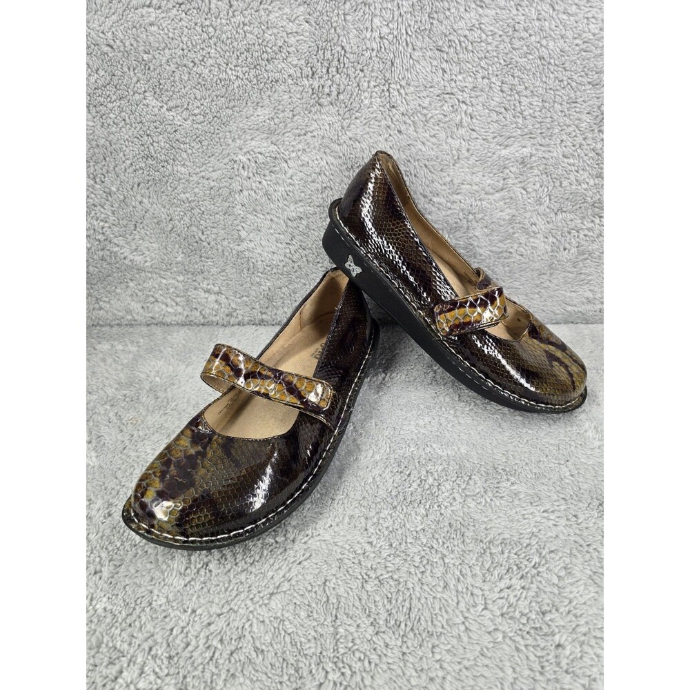 Alegria Mary Jane Clogs Snakeskin Leather Brown Womens EU-39
